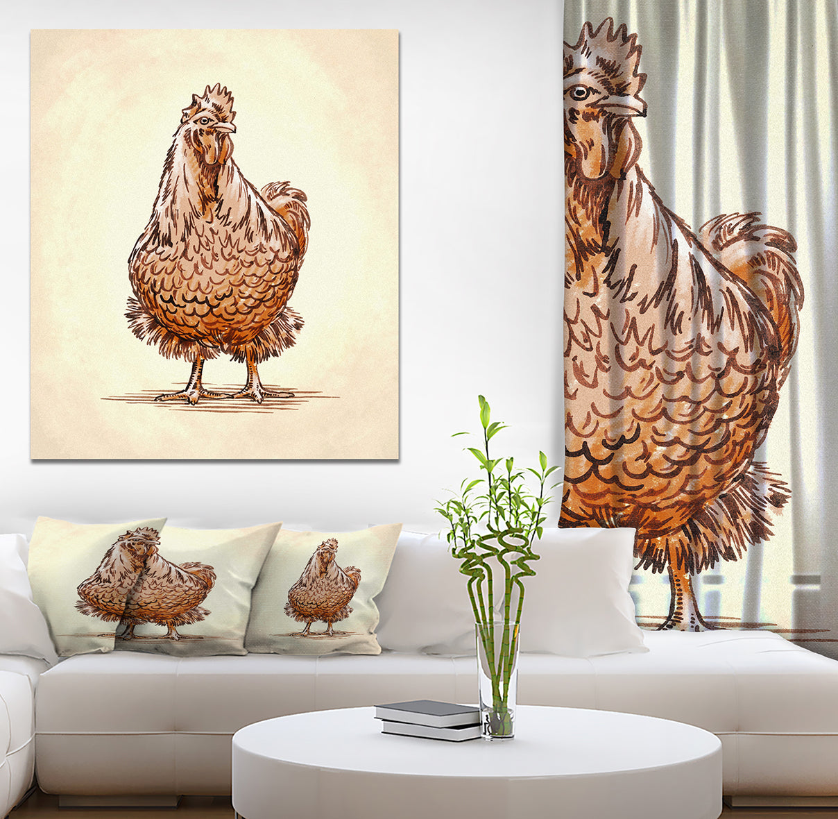 Color engrave isolated chicken illustration - Farmhouse Animal Painting Print on Wrapped Canvas
