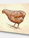 Mother Hen in Engrave Ink Draw - Farmhouse Animal Painting Print on Wrapped Canvas