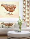 Mother Hen in Engrave Ink Draw - Farmhouse Animal Painting Print on Wrapped Canvas