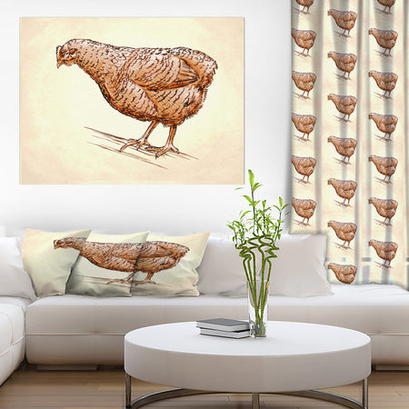 Mother Hen in Engrave Ink Draw - Farmhouse Animal Painting Print on Wrapped Canvas