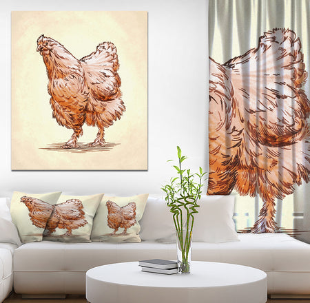 Droody Hen in Engrave Ink Draw - Farmhouse Animal Painting Print on Wrapped Canvas