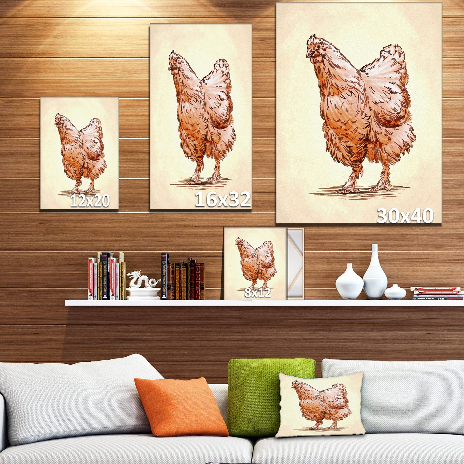 Droody Hen in Engrave Ink Draw - Farmhouse Animal Painting Print on Wrapped Canvas
