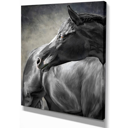 Black Horse - Farmhouse Animal Painting Print on Wrapped Canvas