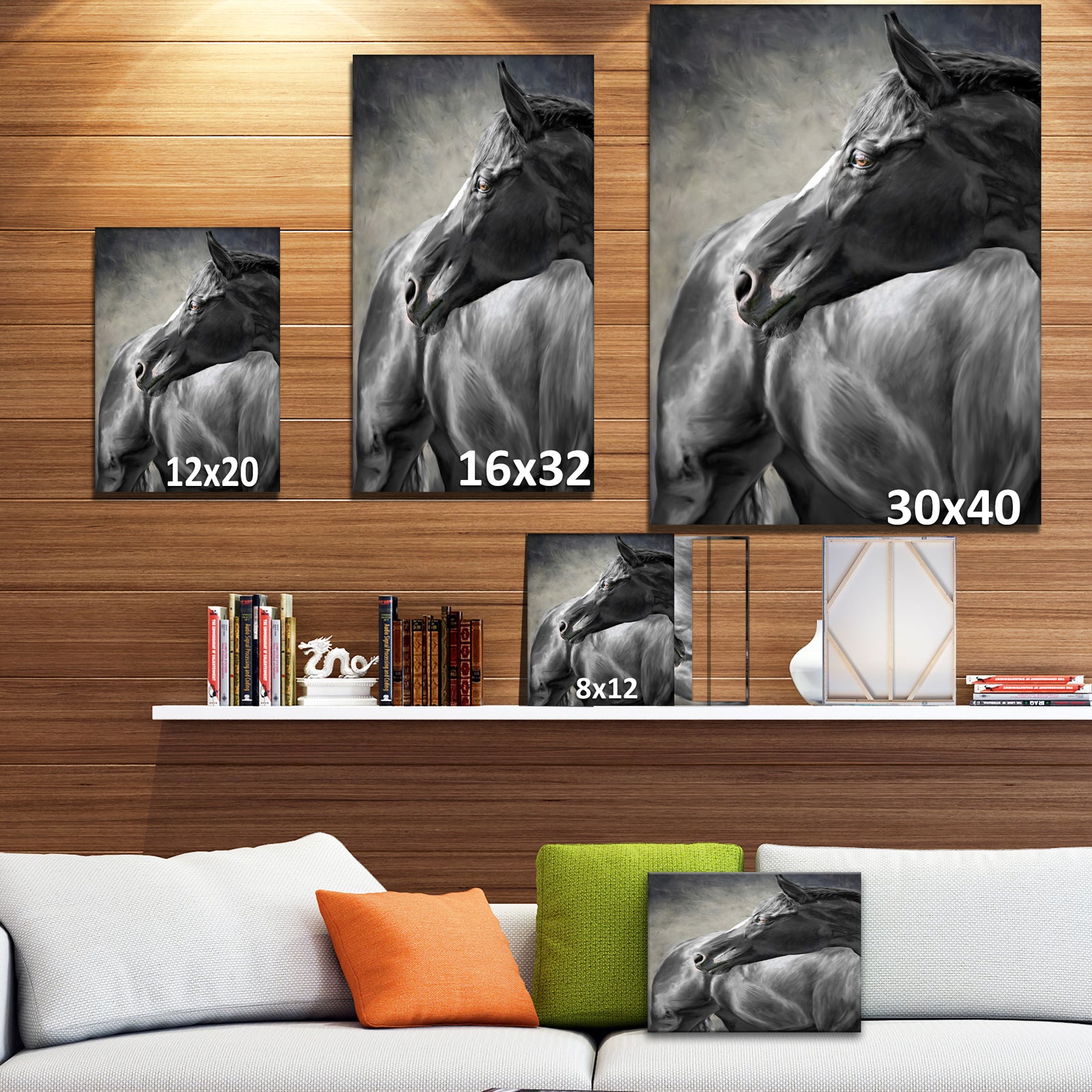 Black Horse - Farmhouse Animal Painting Print on Wrapped Canvas