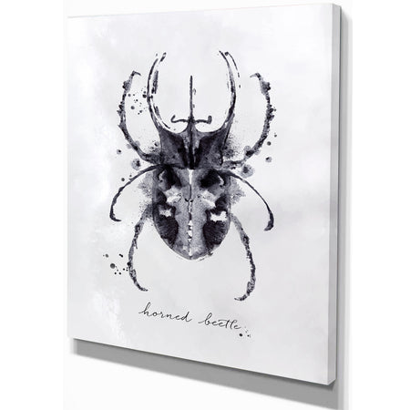 Monotype horned beetle black - Animals Painting Print on Wrapped Canvas