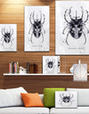 Monotype horned beetle black - Animals Painting Print on Wrapped Canvas