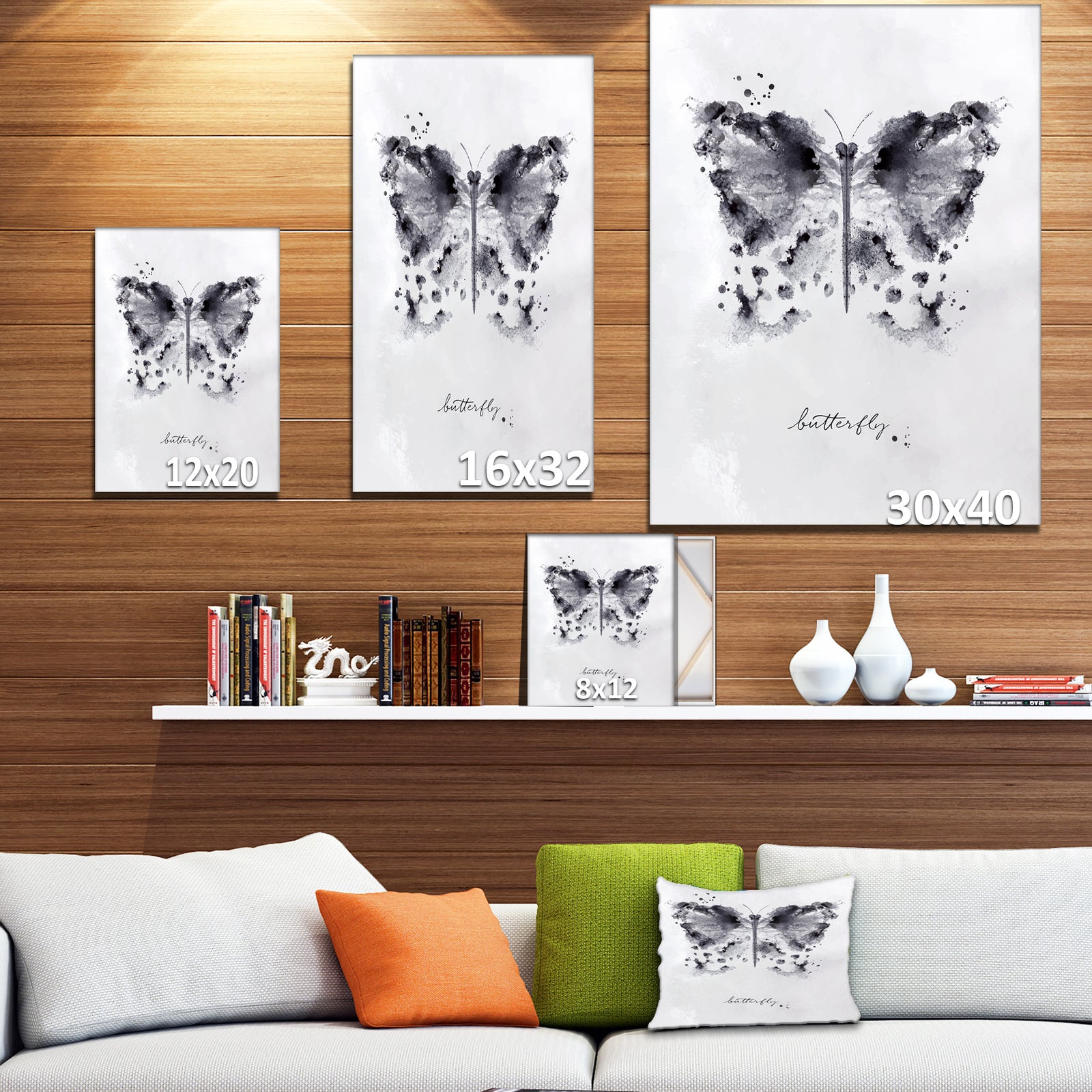 Monotype butterfly black - Animals Painting Print on Wrapped Canvas