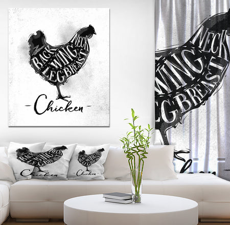 Chicken cutting scheme - Farmhouse Animal Painting Print on Wrapped Canvas