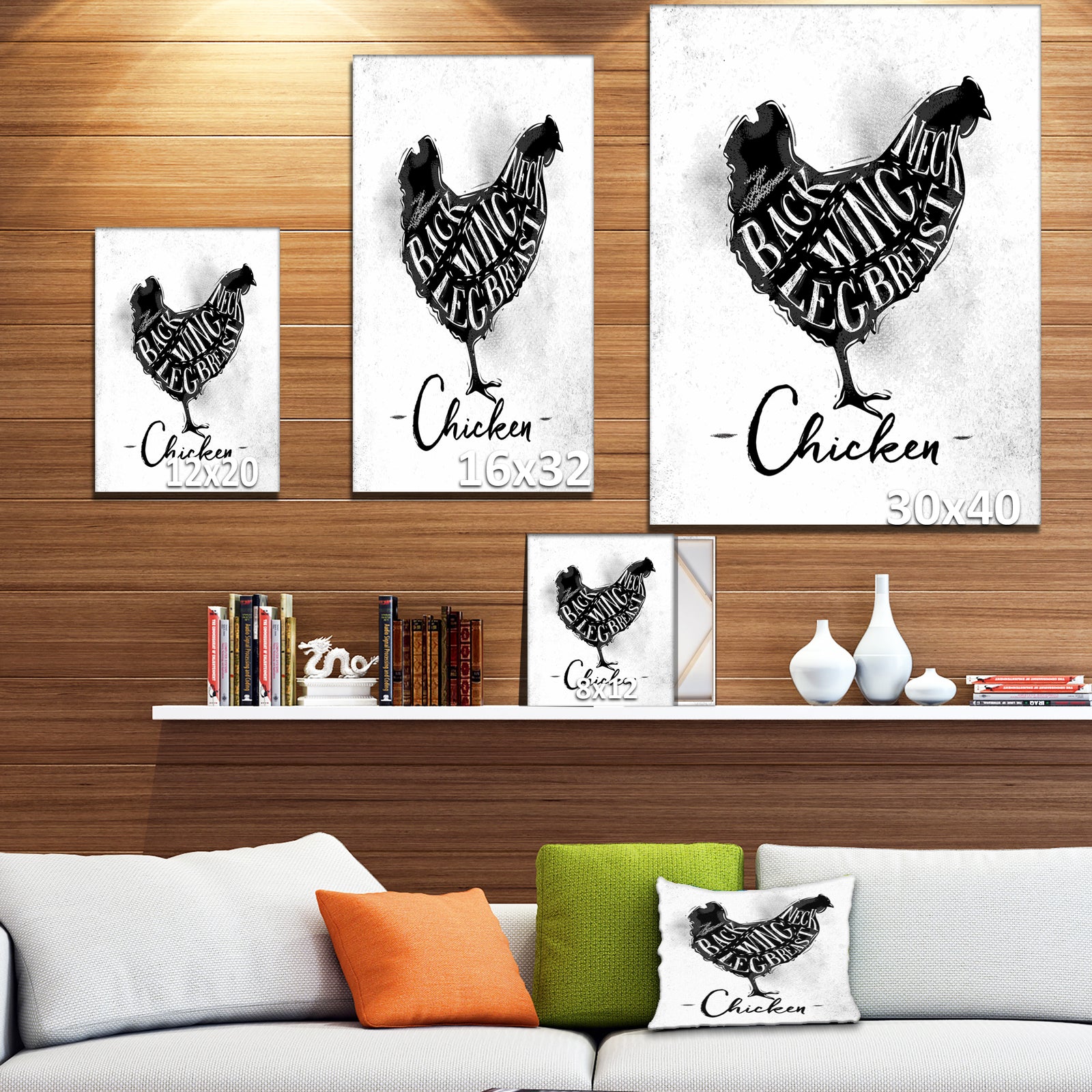 Chicken cutting scheme - Farmhouse Animal Painting Print on Wrapped Canvas