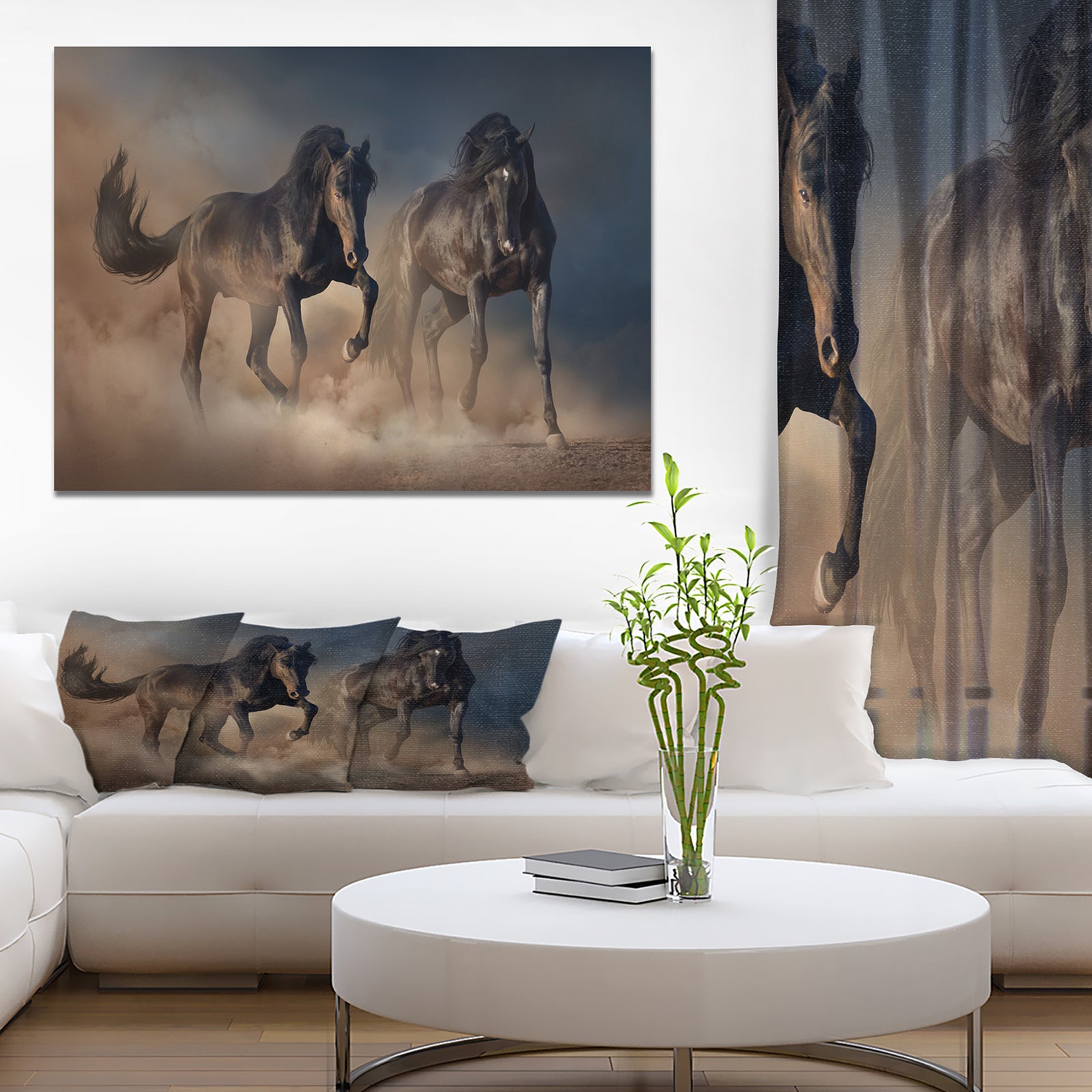 Two black stallion horse - Animals photographyPrint on Wrapped Canvas