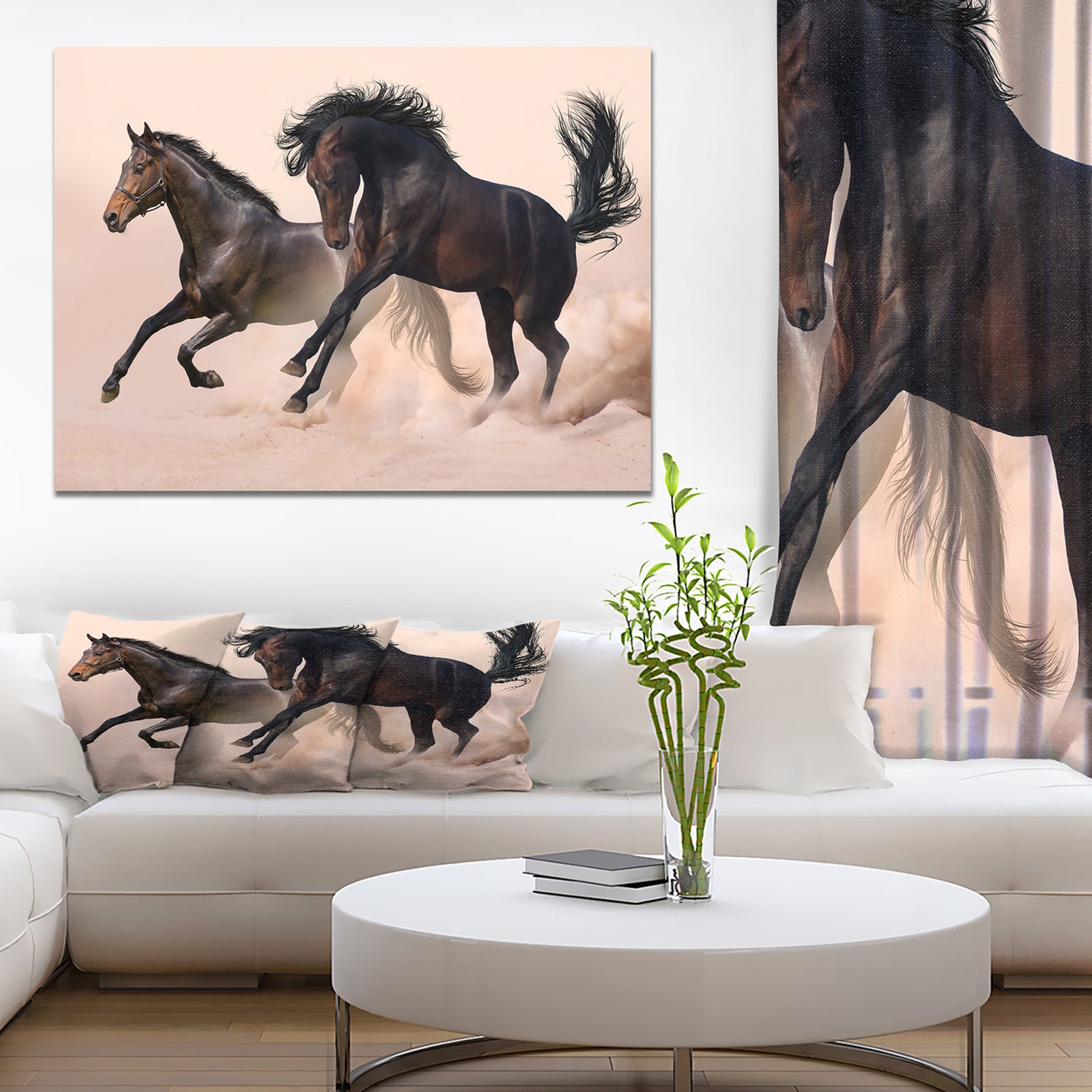 Two horse in dust - Animals photographyPrint on Wrapped Canvas