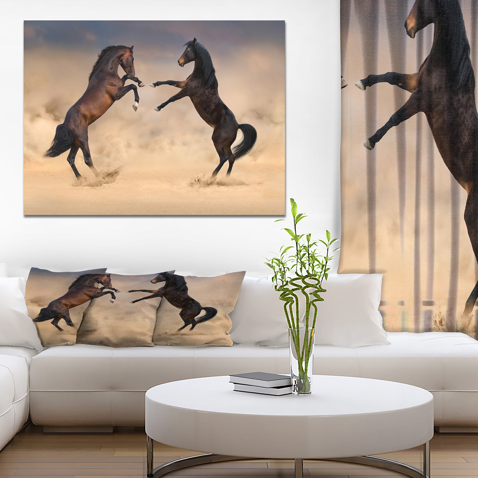 Two stallion rearing up - Animals photographyPrint on Wrapped Canvas