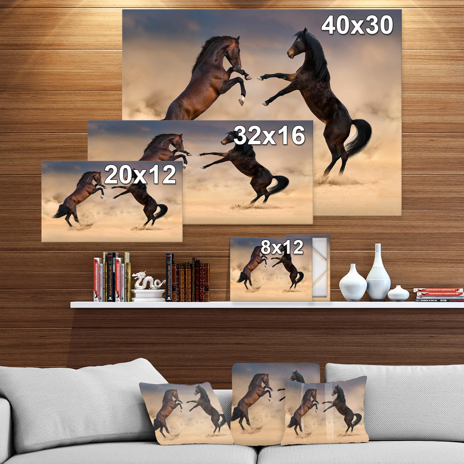 Two stallion rearing up - Animals photographyPrint on Wrapped Canvas