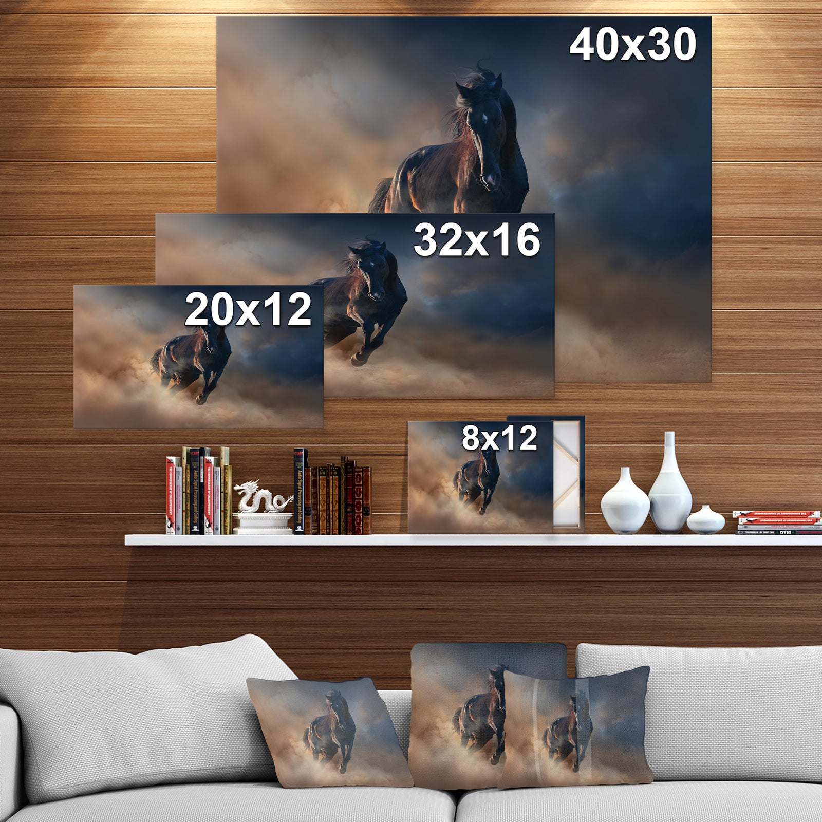 Black stallion horse - Animals photographyPrint on Wrapped Canvas