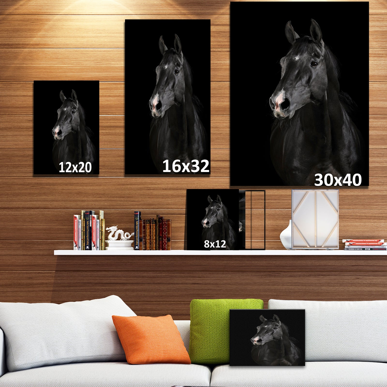 Black horse in darkness - Animals photographyPrint on Wrapped Canvas