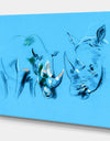 Rhinoceros painting in Blue Background - Animals Sketch Painting Print on Wrapped Canvas