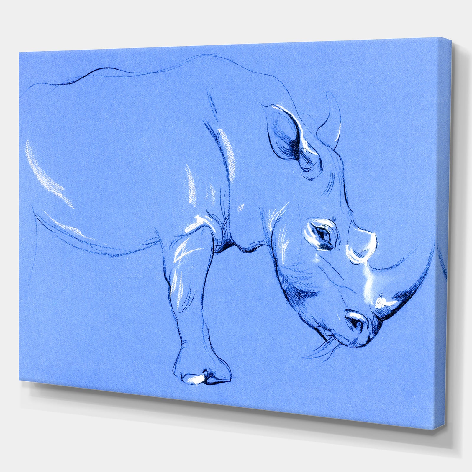 Rhinoceros painting - Animals Sketch Painting Print on Wrapped Canvas