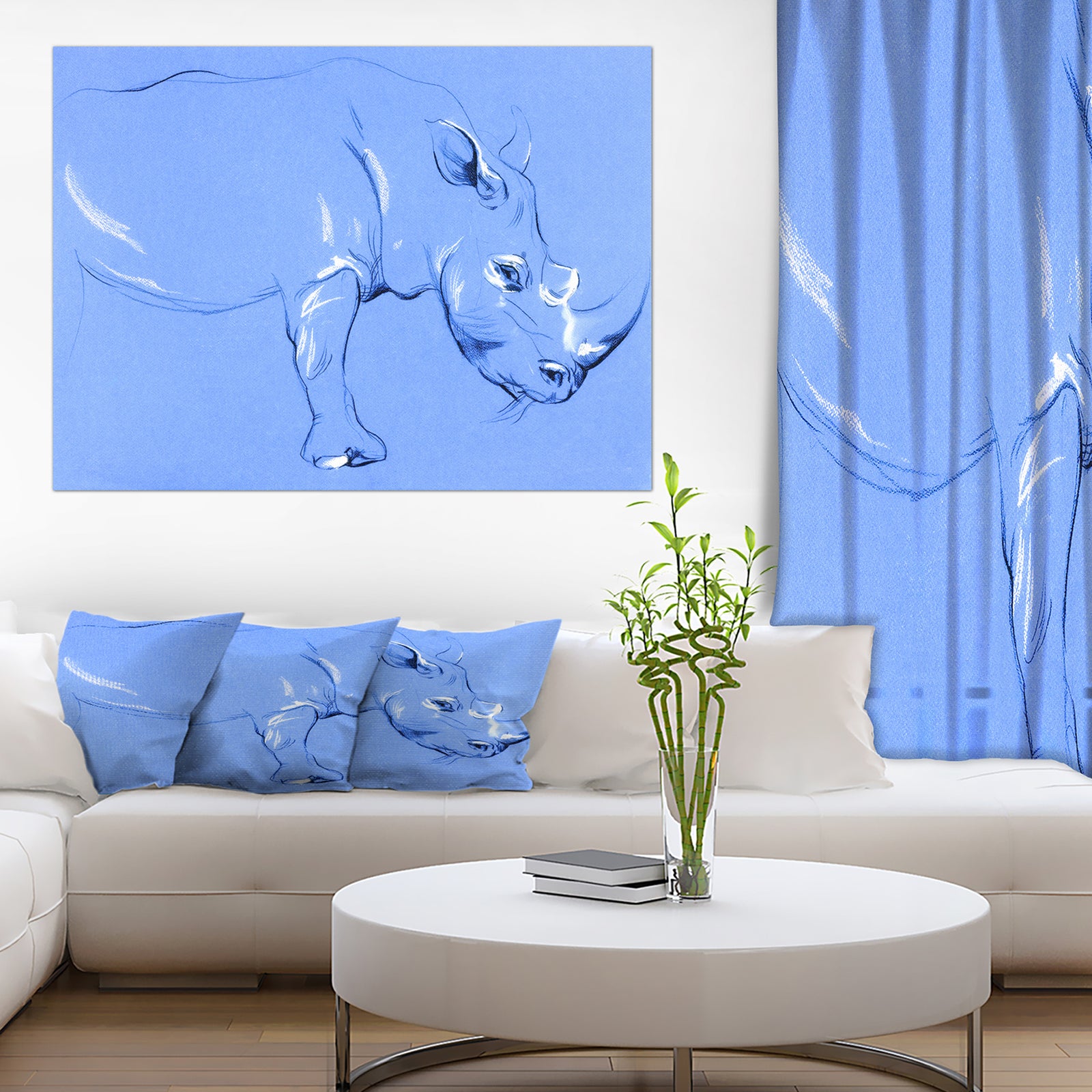 Rhinoceros painting - Animals Sketch Painting Print on Wrapped Canvas