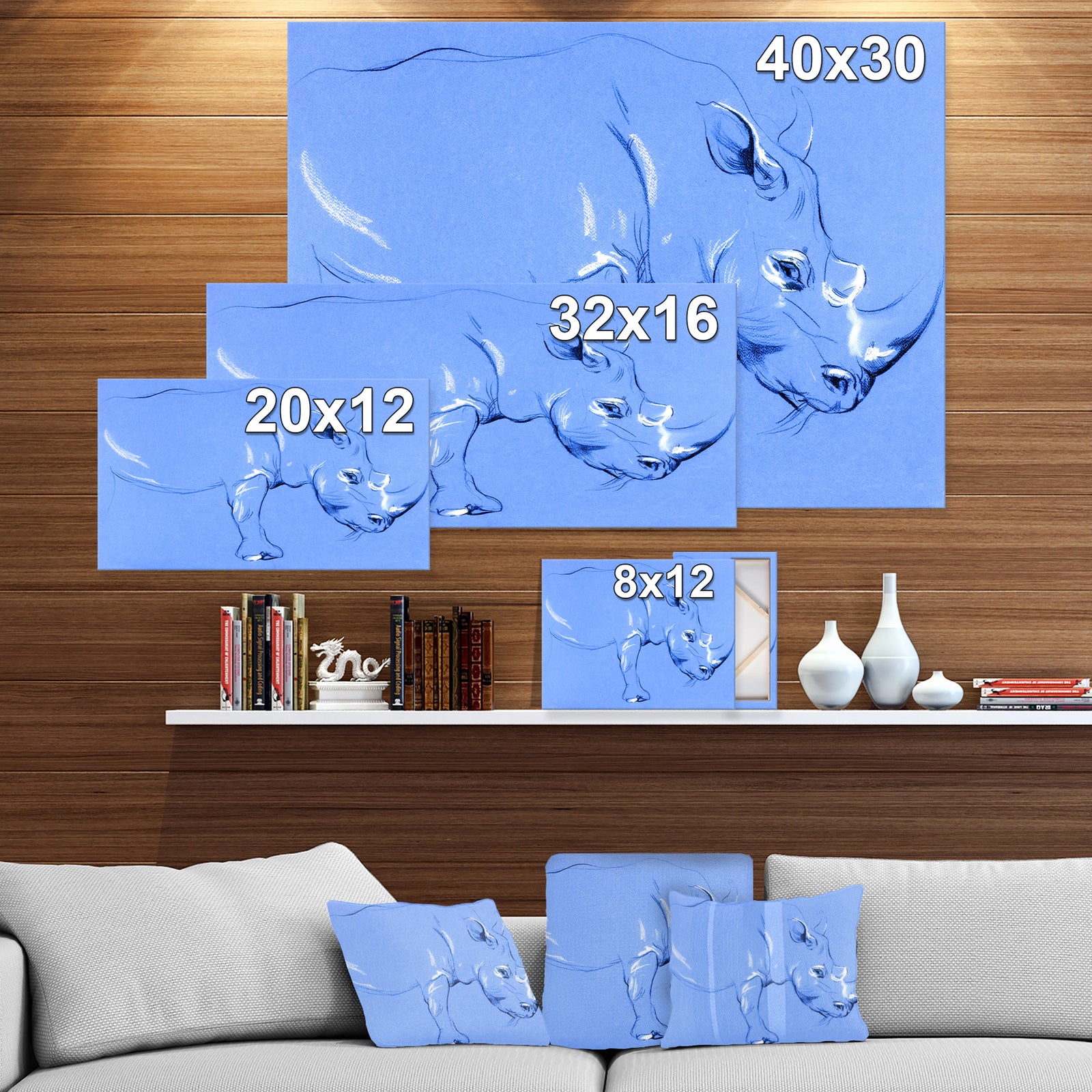 Rhinoceros painting - Animals Sketch Painting Print on Wrapped Canvas