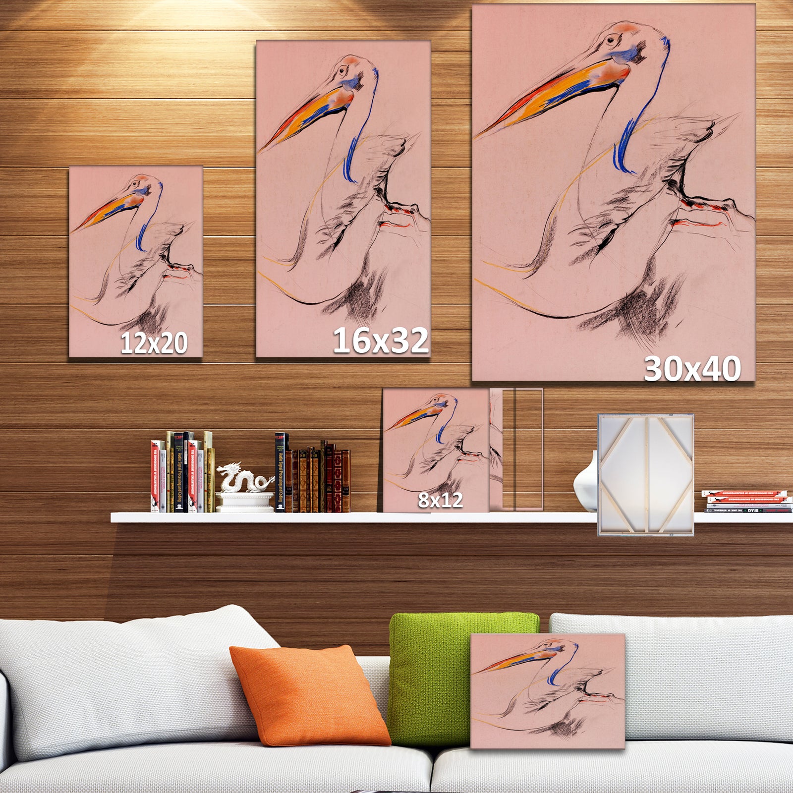 Pelican sketch - Animals Sketch Painting Print on Wrapped Canvas