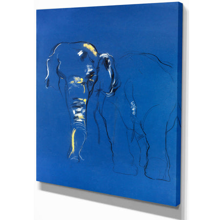 Elephant sketch in Blue background - Animals Sketch Painting Print on Wrapped Canvas