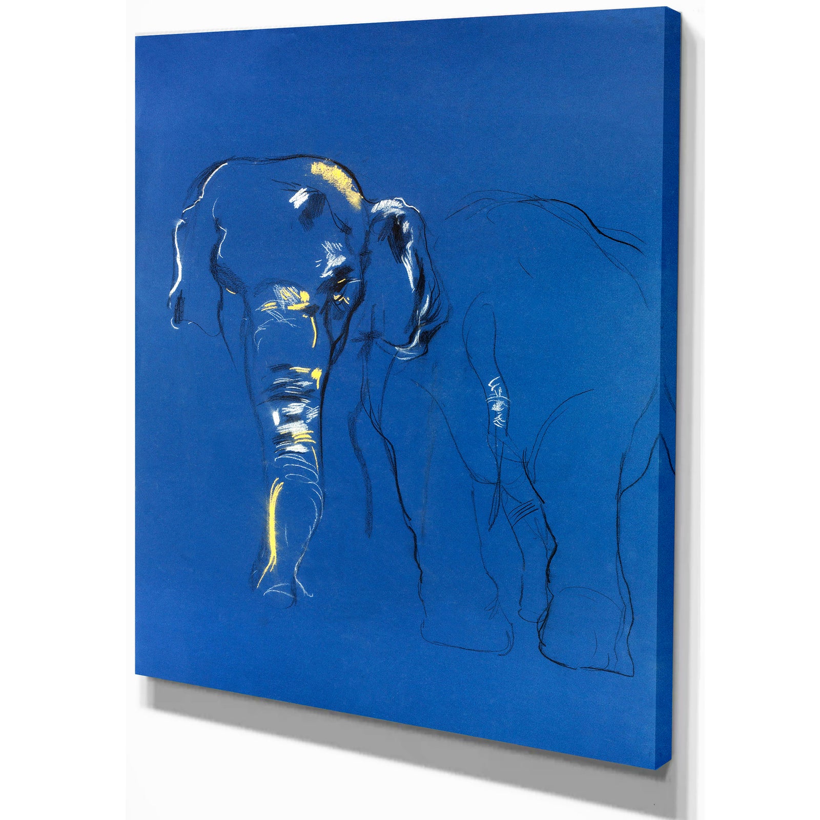 Elephant sketch in Blue background - Animals Sketch Painting Print on Wrapped Canvas