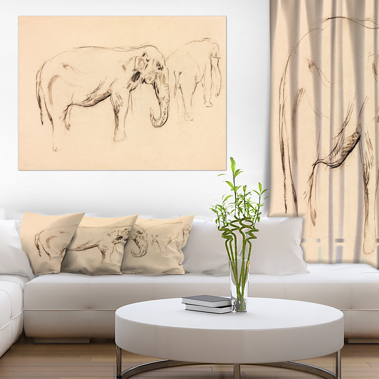 Elephant sketch - Animals Sketch Painting Print on Wrapped Canvas