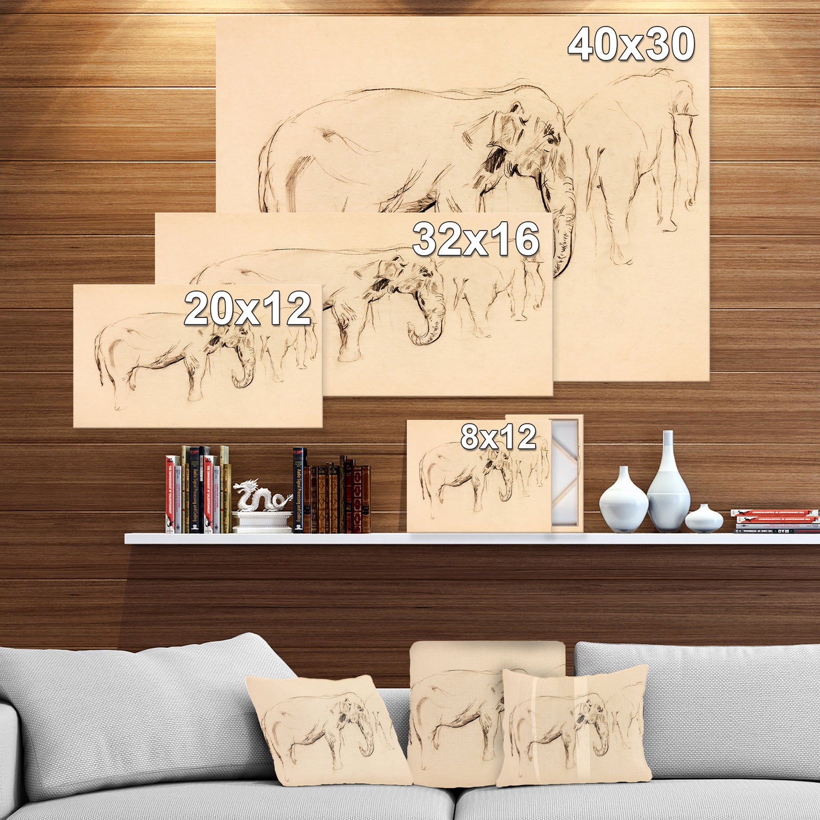 Elephant sketch - Animals Sketch Painting Print on Wrapped Canvas