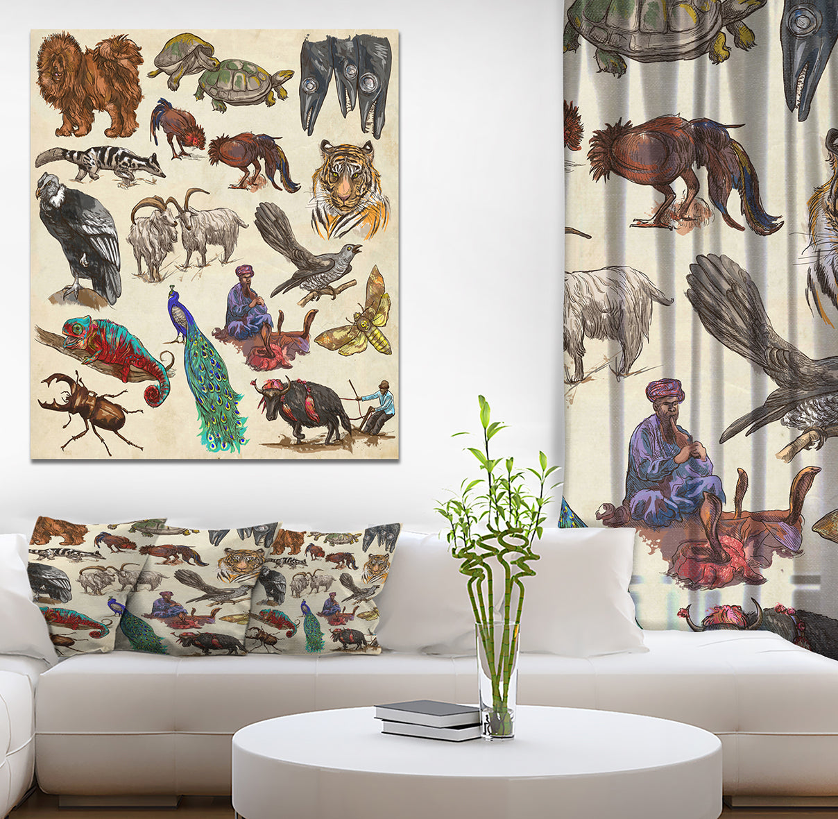 Pack Of Animals illustration - Sketch of Africa Animals of Painting Print on Wrapped Canvas