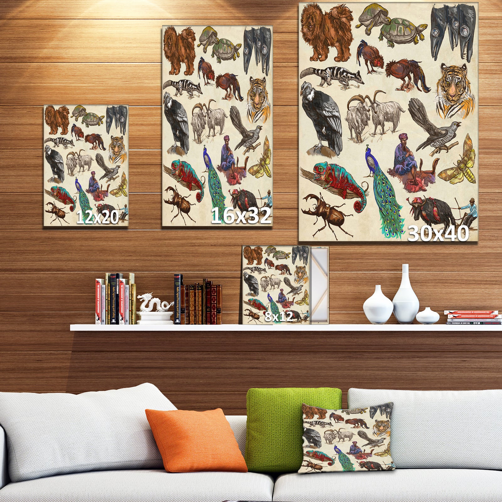 Pack Of Animals illustration - Sketch of Africa Animals of Painting Print on Wrapped Canvas