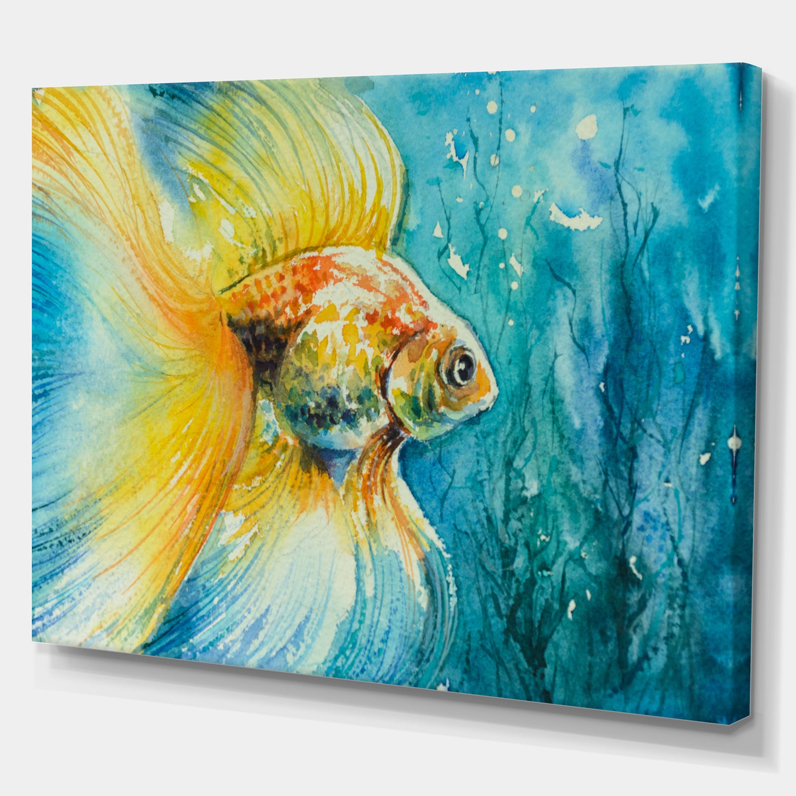 Goldfish in water - Animals Painting Print on Wrapped Canvas
