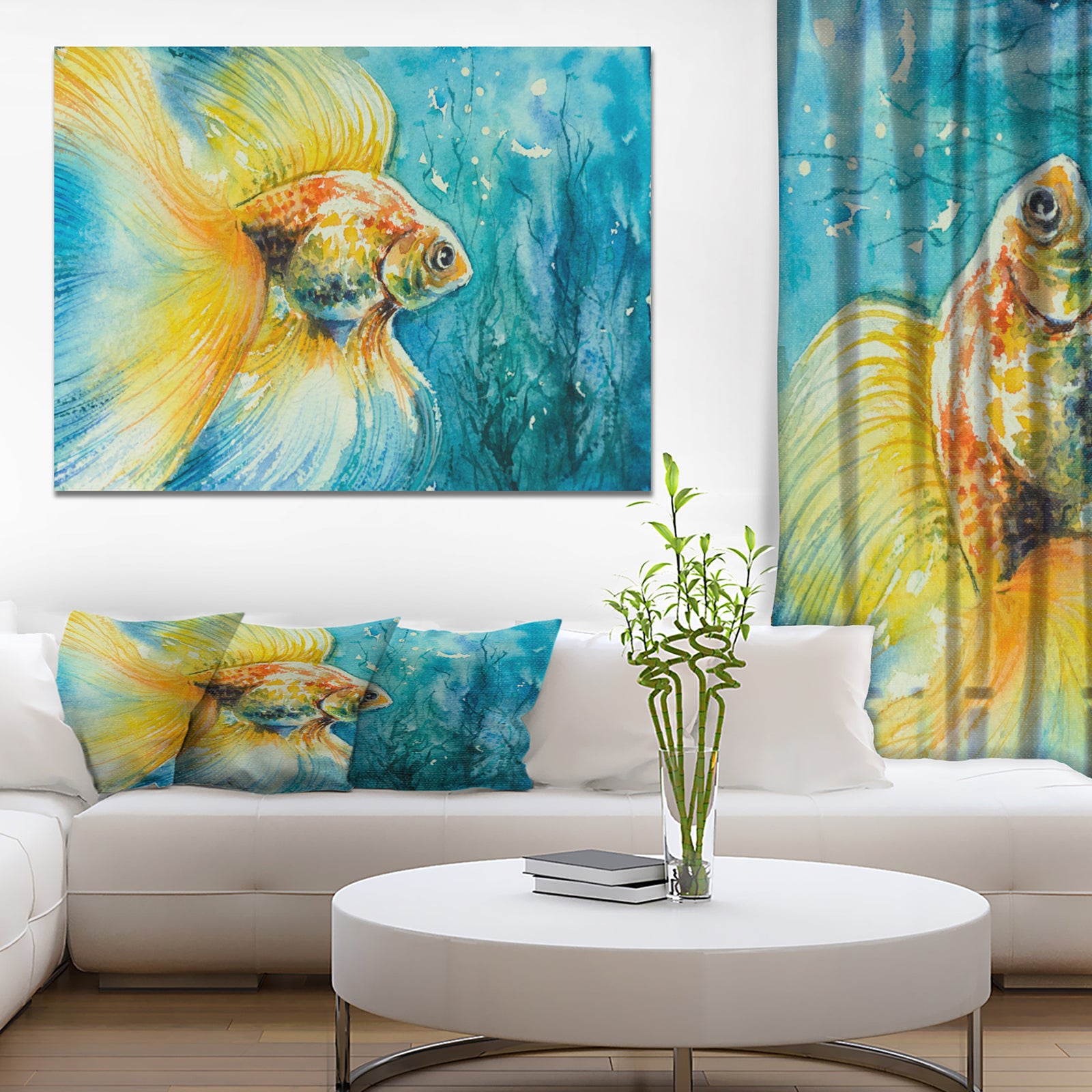 Goldfish in water - Animals Painting Print on Wrapped Canvas