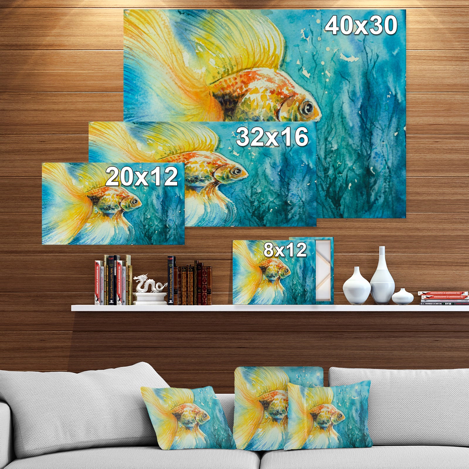 Goldfish in water - Animals Painting Print on Wrapped Canvas