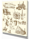 Farm collection - Sketch of Farmhouse Animals of Painting Print on Wrapped Canvas