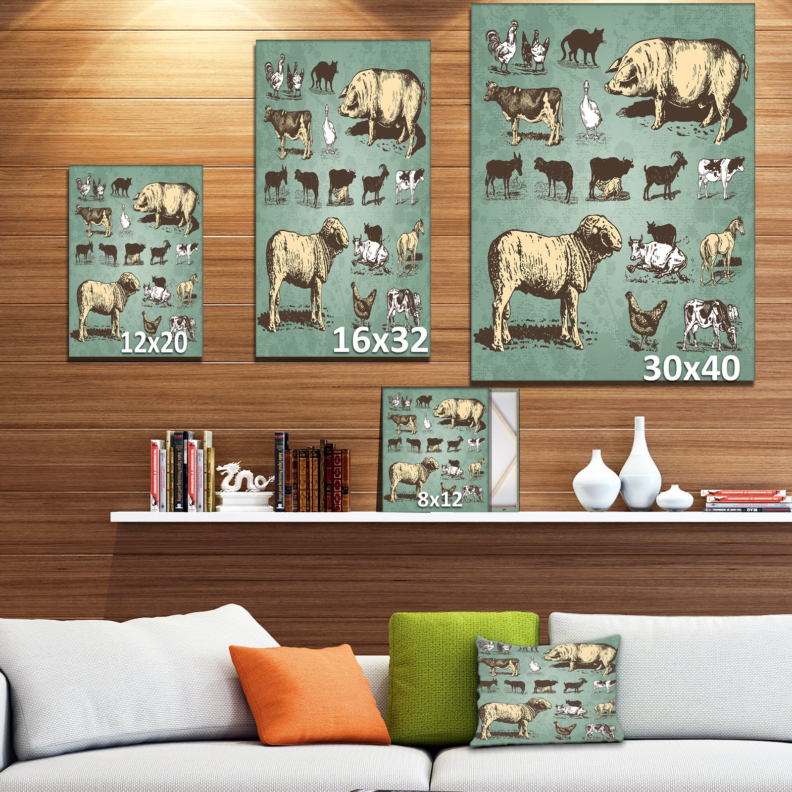 Farm animals vintage set - Sketch of Farmhouse Animals of Painting Print on Wrapped Canvas