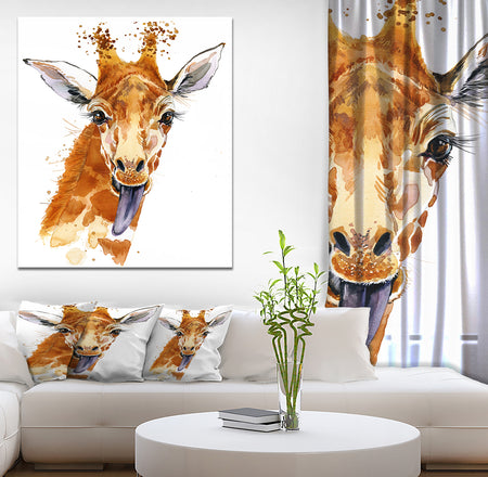 Cute Giraffe Illustration - Animals Painting Print on Wrapped Canvas