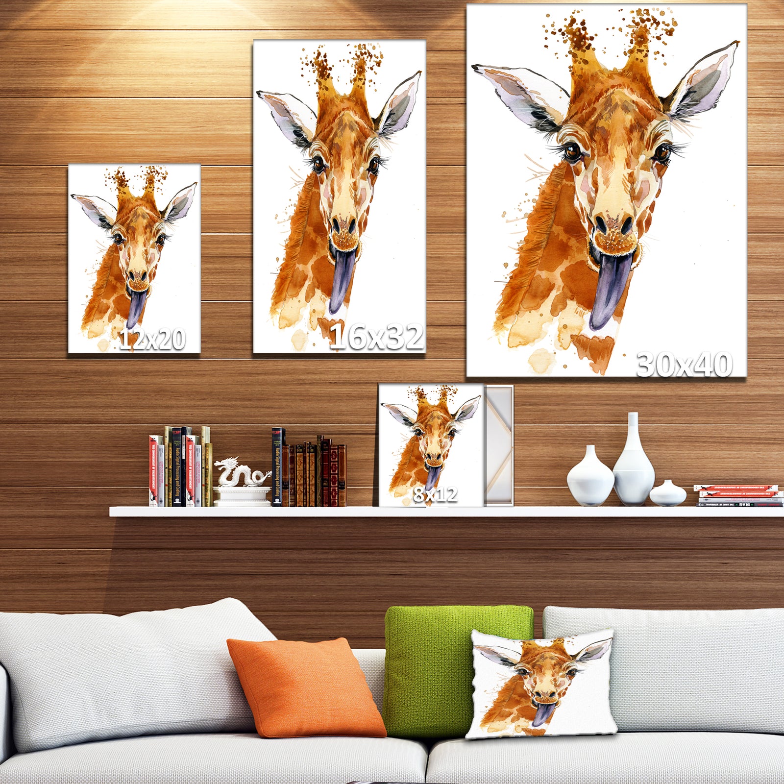 Cute Giraffe Illustration - Animals Painting Print on Wrapped Canvas