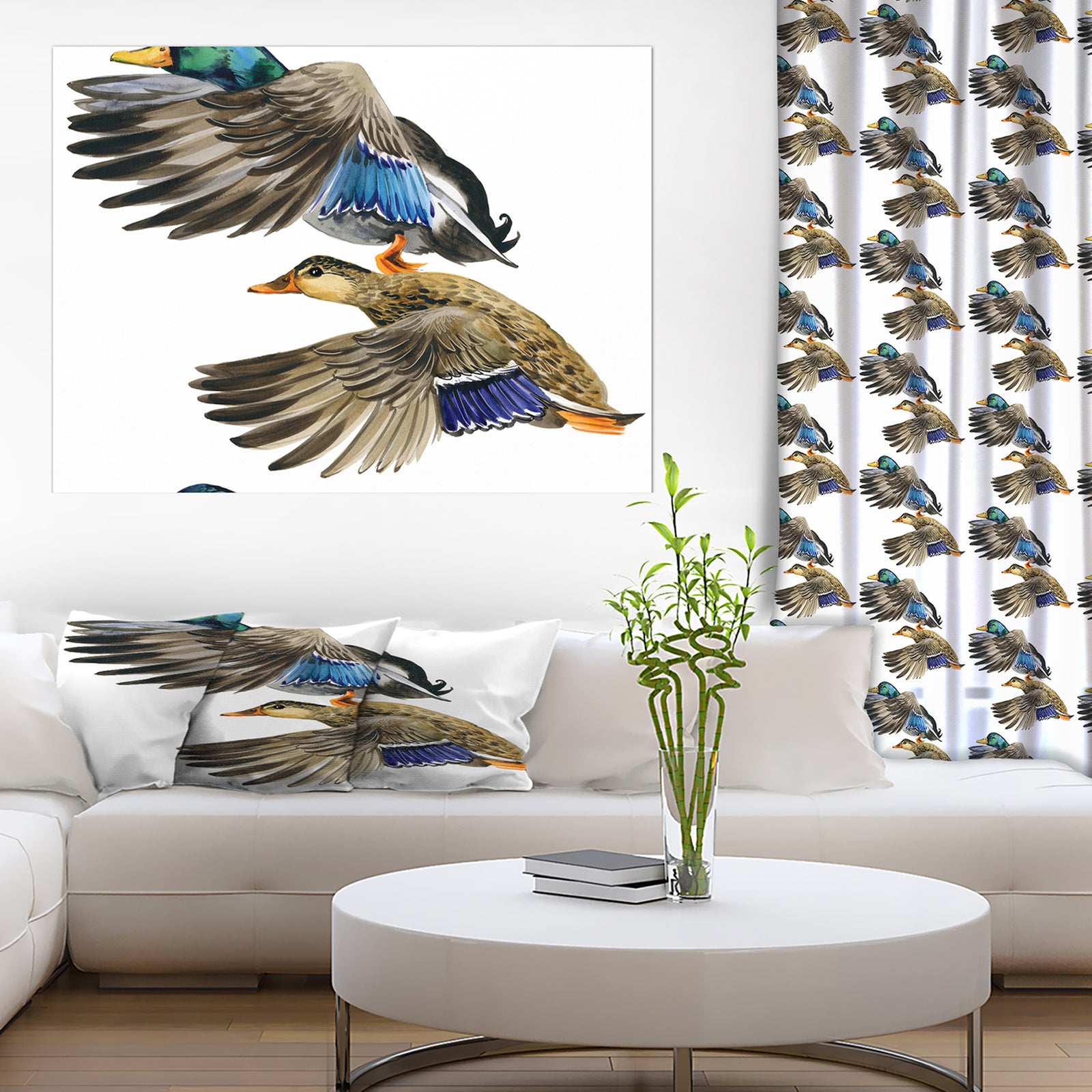 Colored Duck isolated on white background - Sketch of Farmhouse Animals of Painting Print on Wrapped Canvas