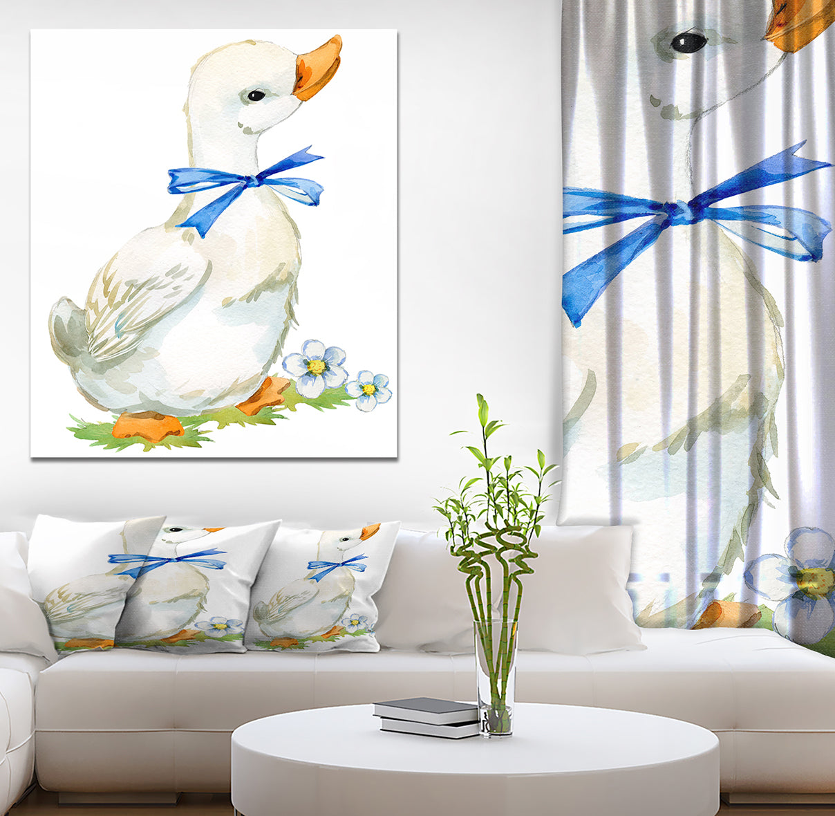 Cute domestic duck - Sketch of Farmhouse Animals of Painting Print on Wrapped Canvas