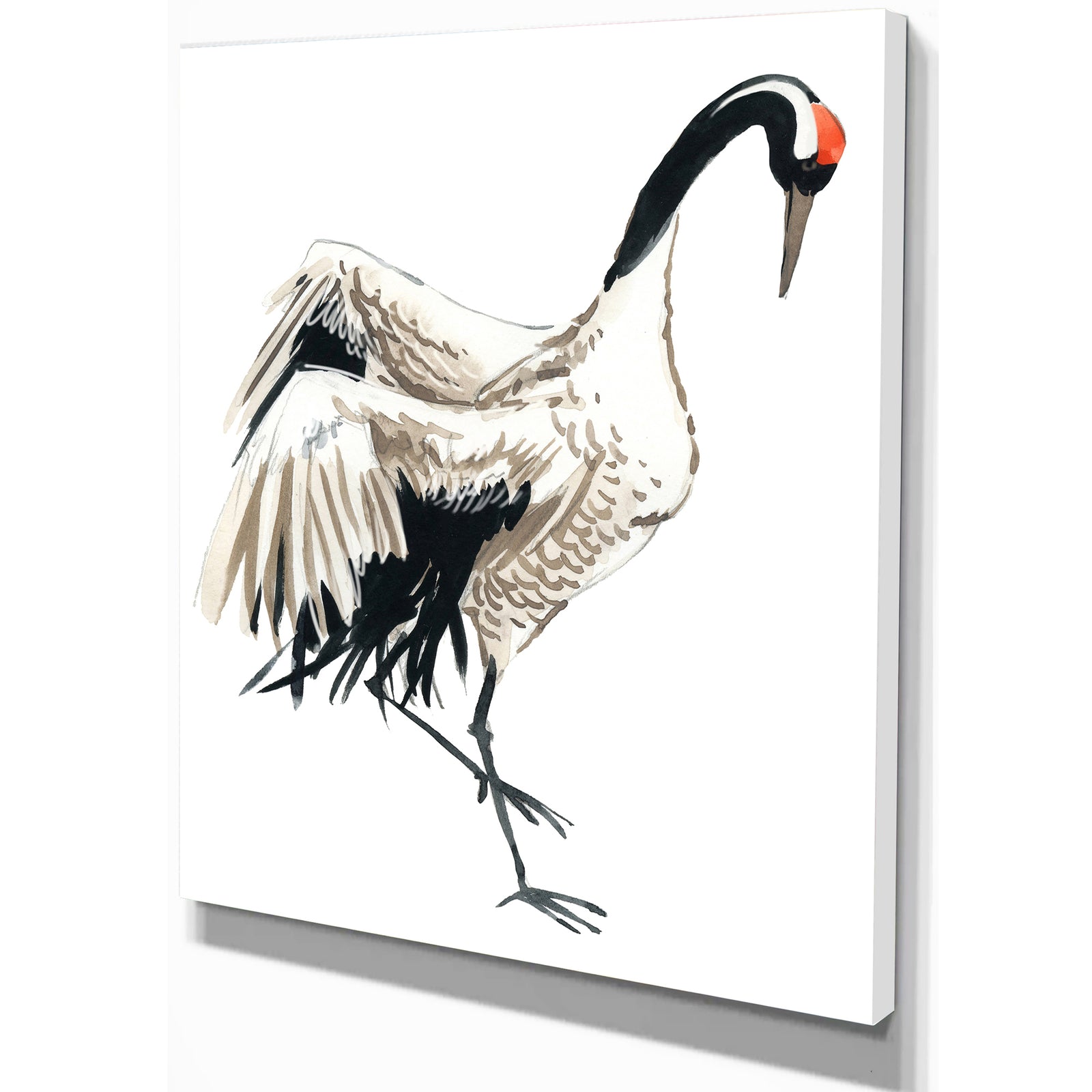 Watercolor crane bird - Animals Painting Print on Wrapped Canvas
