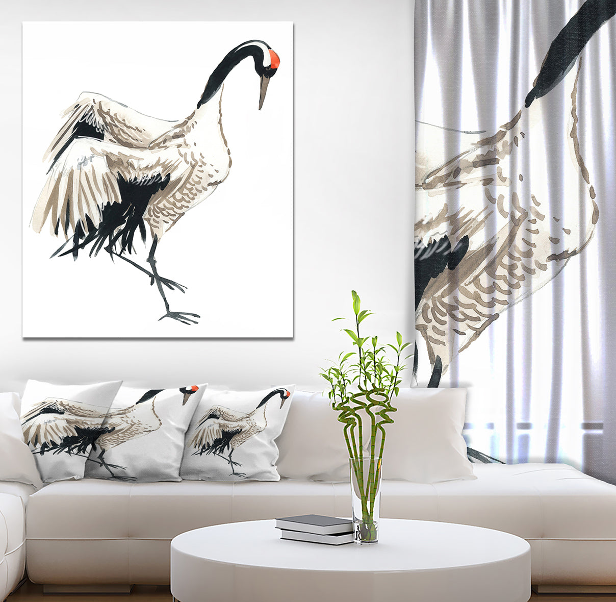 Watercolor crane bird - Animals Painting Print on Wrapped Canvas