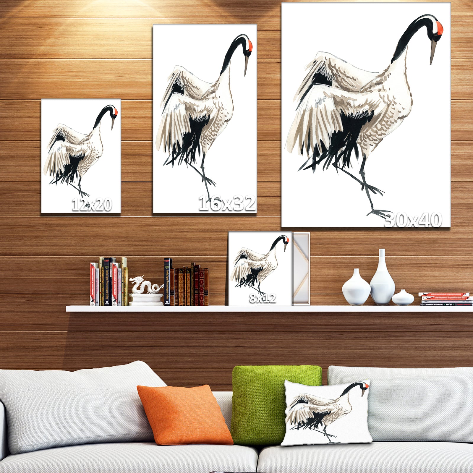 Watercolor crane bird - Animals Painting Print on Wrapped Canvas