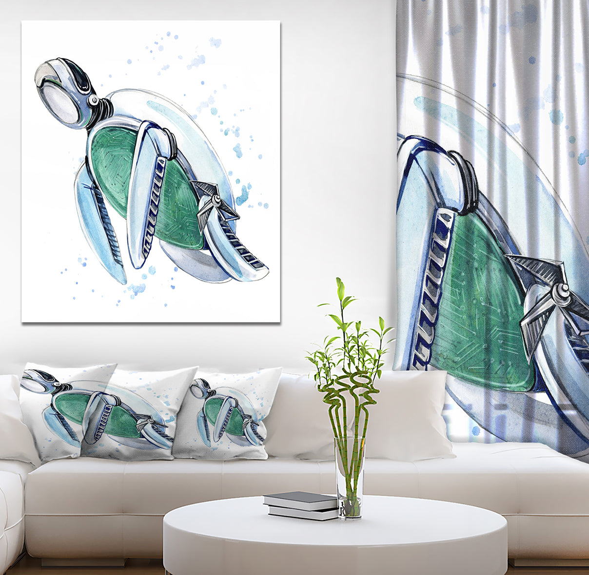Metal robot turtle - Animals Painting Print on Wrapped Canvas