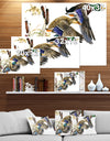 Three Flying Ducks in Colored illustration - Farmhouse Animal Painting Print on Wrapped Canvas