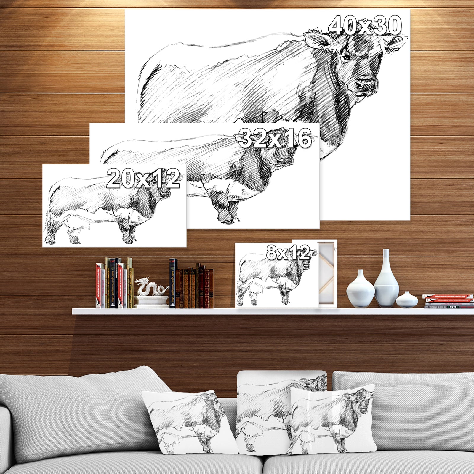 Handdrawn Dairy cow - Sketch of Farmhouse Animals of Painting Print on Wrapped Canvas