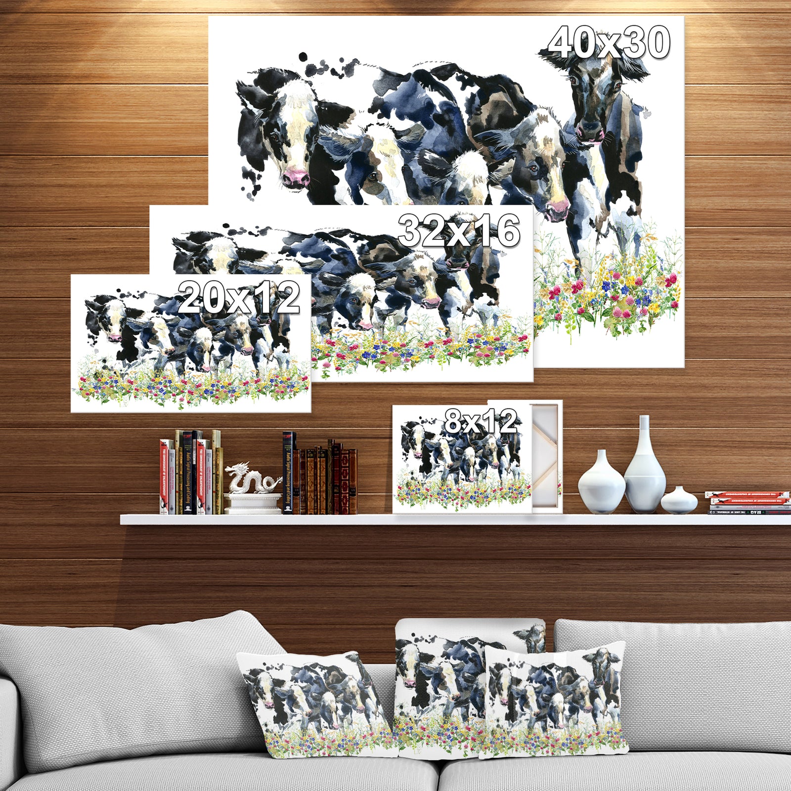 Dairy cow on field - Farmhouse Animal Painting Print on Wrapped Canvas
