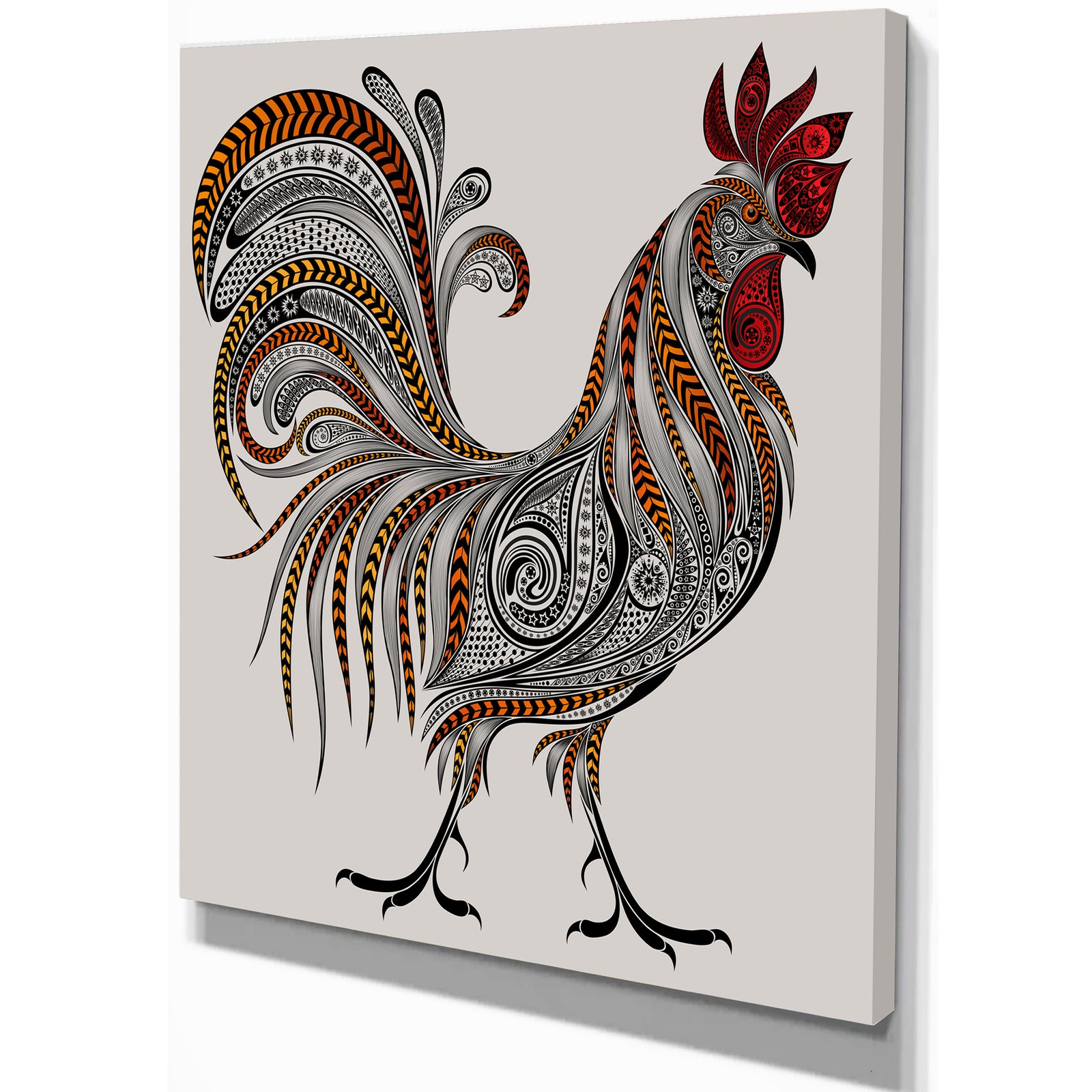 New year 2017 Colorful Rooseter - Farmhouse Animals of Painting Print on Wrapped Canvas