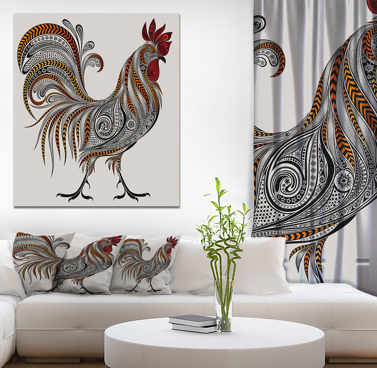 New year 2017 Colorful Rooseter - Farmhouse Animals of Painting Print on Wrapped Canvas