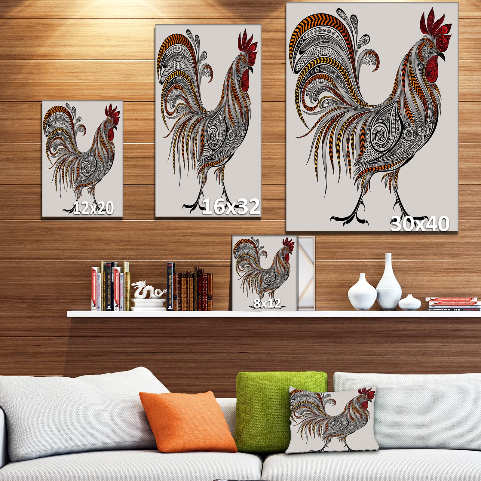 New year 2017 Colorful Rooseter - Farmhouse Animals of Painting Print on Wrapped Canvas