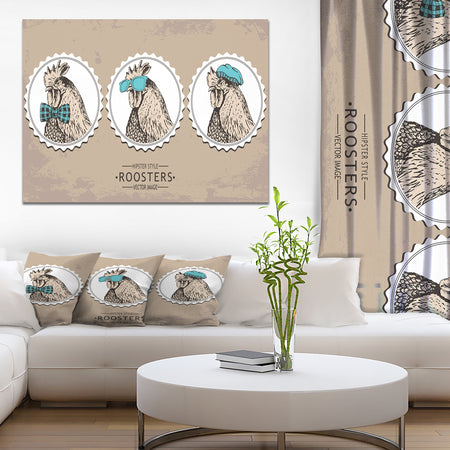 Handdrawn vintage rooster hipster style - Illustration of Farmhouse Animals of Painting Print on Wrapped Canvas
